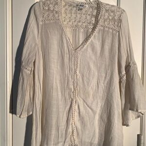 John Paul Richard 3/4 Sleeve Lace Accent Blouse